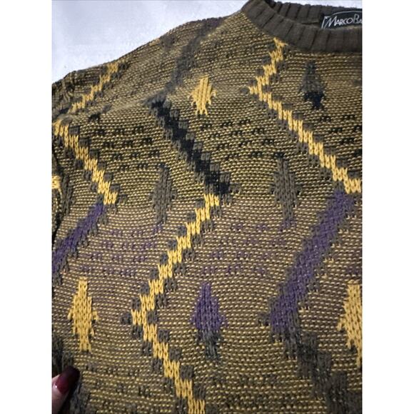 Marco Bandini Vintage Wool Blend 80s 90s Geometric Sweater Size M Purple Gold - Picture 5 of 9